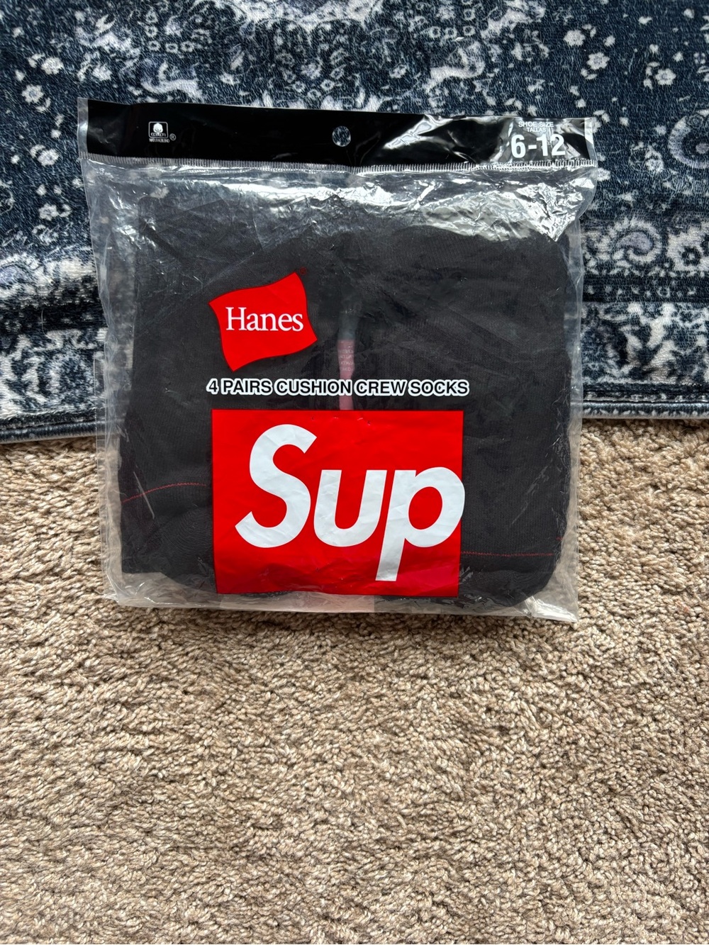 Hanes Black Cushion Crew Socks 4-Pack